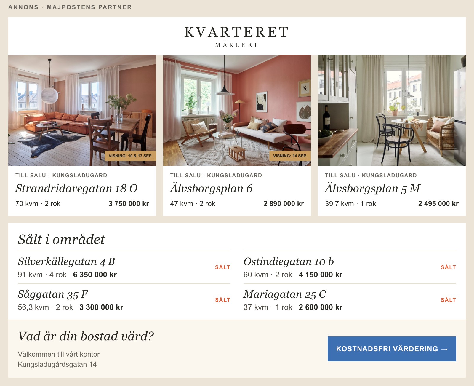 Kvarteret Mäkleris annons på webben, dator